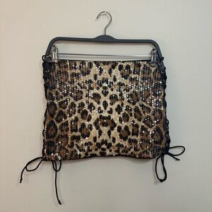 Sequin Leopard Print Mini Skirt